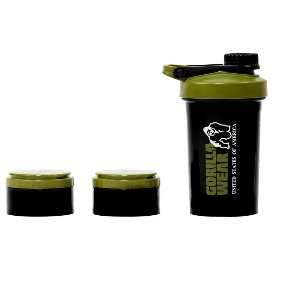 Gorilla Wear Shake Beker 2 GO - 500 ml + 2 x 130 ml - Zwart/Legergroen
