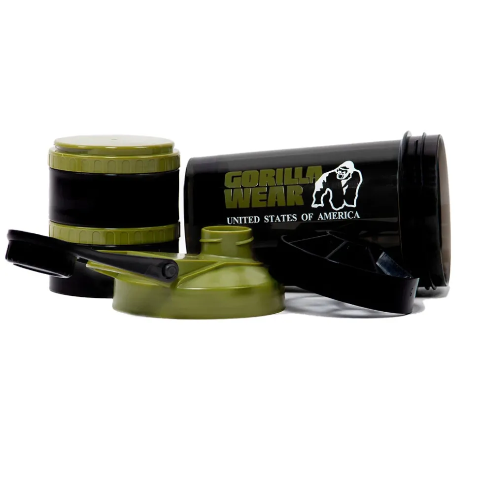 Gorilla Wear Shake Beker 2 GO - 500 ml + 2 x 130 ml - Zwart/Legergroen