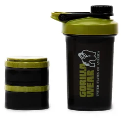 Gorilla Wear Shake Beker 2 GO - 500 ml + 2 x 130 ml - Zwart/Legergroen