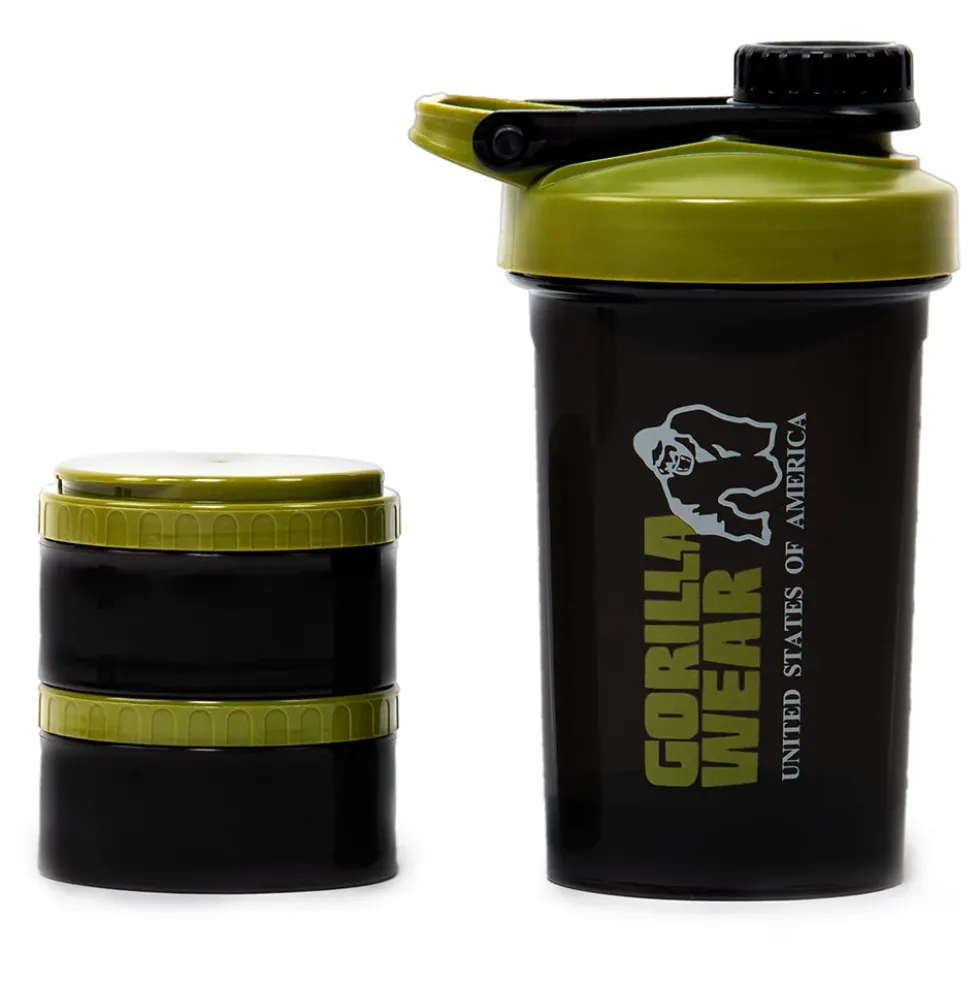 Gorilla Wear Shake Beker 2 GO - 500 ml + 2 x 130 ml - Zwart/Legergroen
