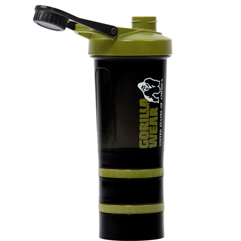 Gorilla Wear Shake Beker 2 GO - 500 ml + 2 x 130 ml - Zwart/Legergroen
