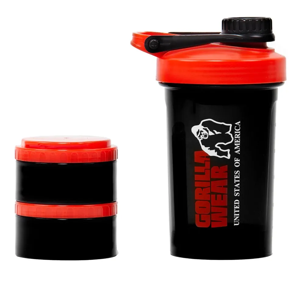 Gorilla Wear Shake Beker 2 GO - 500 ml + 2 x 130 ml - Zwart/Rood