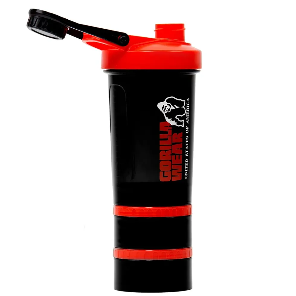 Gorilla Wear Shake Beker 2 GO - 500 ml + 2 x 130 ml - Zwart/Rood