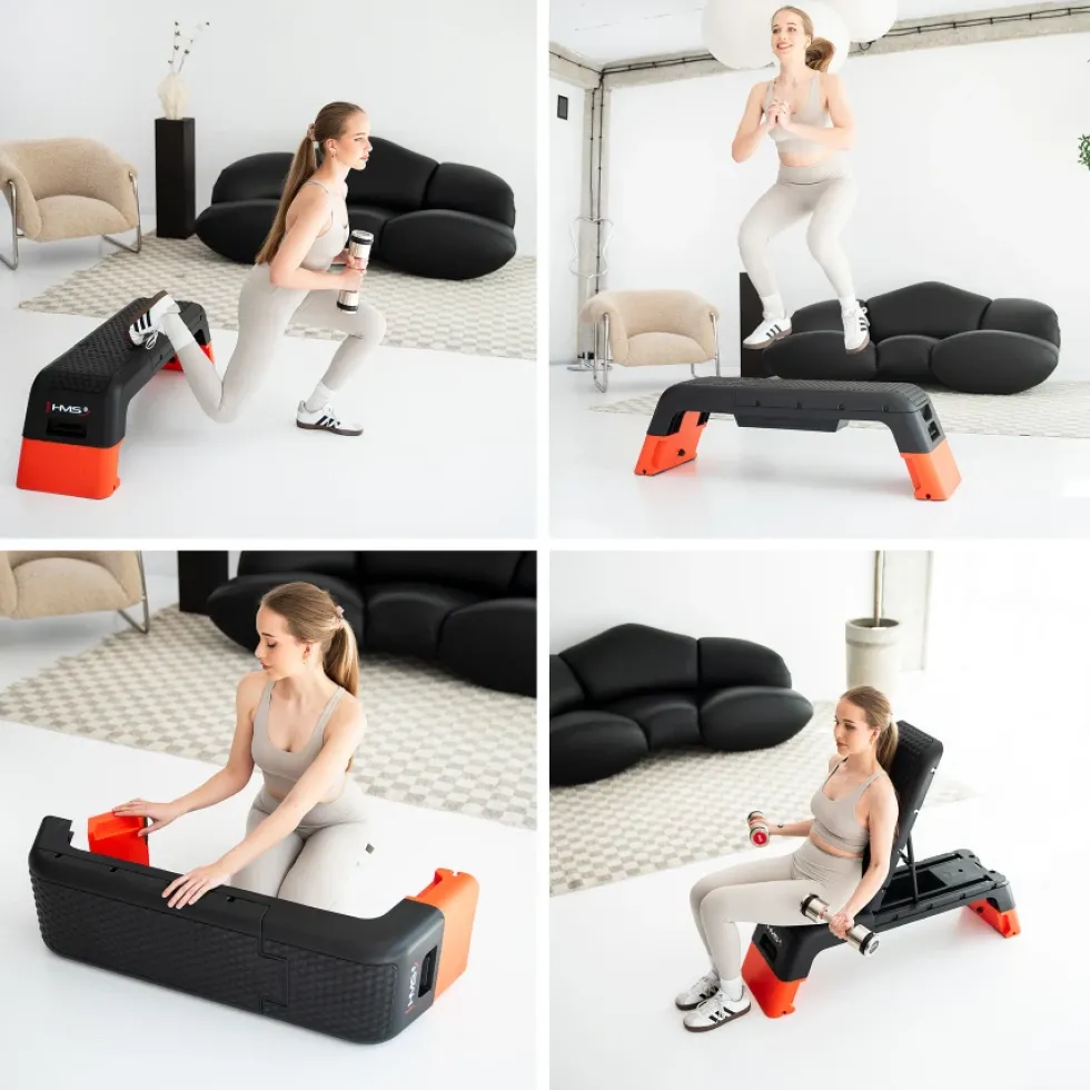 HMS Fitness Verstelbare Fitness Step Pro - Aerobic Stepper - Zwart/Oranje