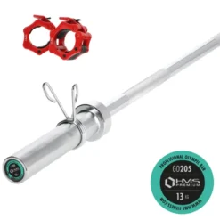 HMS Premium Olympische Halterstang met Lock Jaw Collars en Veerclipsluiting - 50 mm - 150 cm