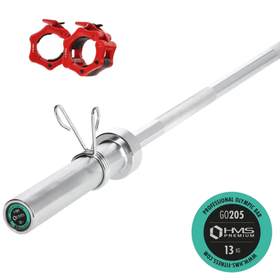 HMS Premium Olympische Halterstang met Lock Jaw Collars en Veerclipsluiting - 50 mm - 150 cm
