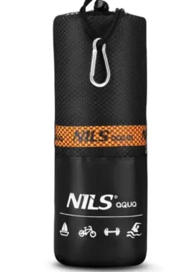 NILS Aqua Microvezel Handdoek - Zwart/Oranje - 180 x 100 cm