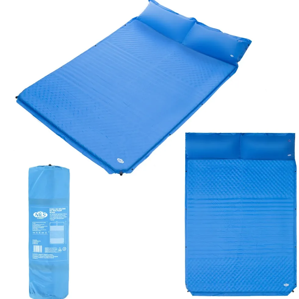 NILS Camp Zelfopblazende Slaapmat met Kussen - 2-persoons - Blauw