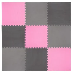 One Fitness Puzzelmat - Set van 9 - 10 mm - Roze/Grijs