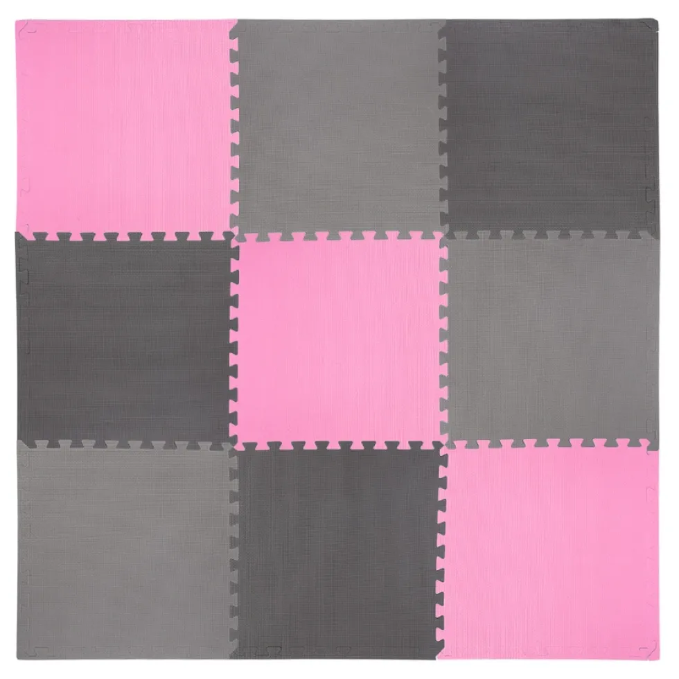 One Fitness Puzzelmat - Set van 9 - 10 mm - Roze/Grijs