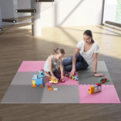 One Fitness Puzzelmat - Set van 9 - 10 mm - Roze/Grijs