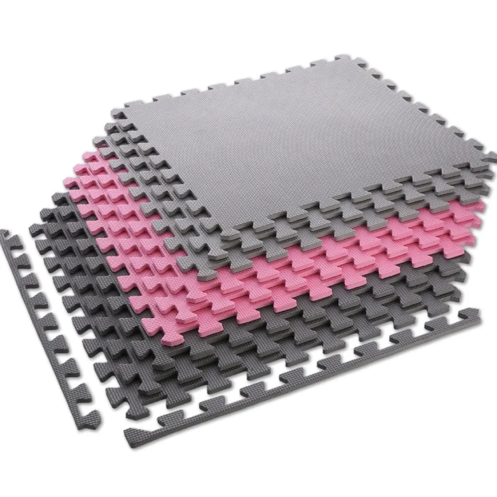 One Fitness Puzzelmat - Set van 9 - 10 mm - Roze/Grijs