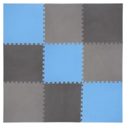 One Fitness Puzzelmat - Set van 9 - 10 mm - Blauw/Grijs