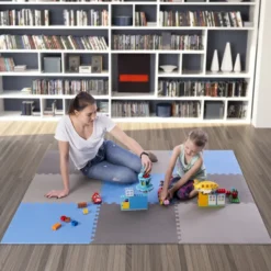 One Fitness Puzzelmat - Set van 9 - 10 mm - Blauw/Grijs