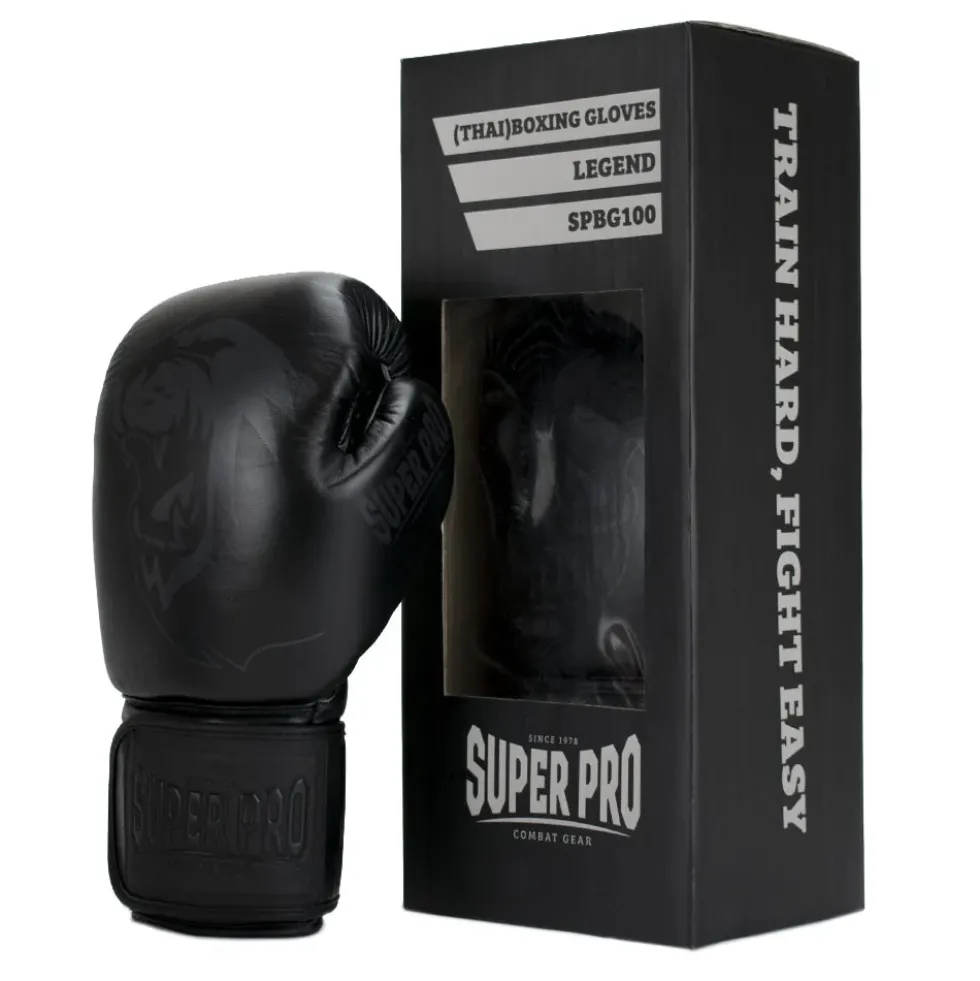 Super Pro Combat Gear Legend Lederen (Kick)Bokshandschoenen - Zwart