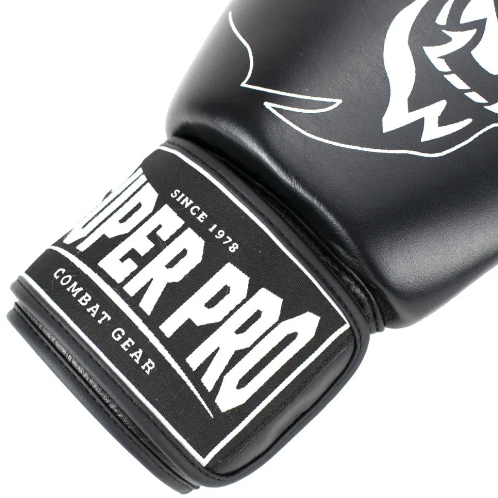 Super Pro Combat Gear Warrior Lederen (Kick)Bokshandschoenen - Zwart/Wit