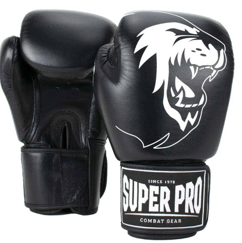 Super Pro Combat Gear Warrior Lederen (Kick)Bokshandschoenen - Zwart/Wit