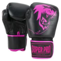 Super Pro Combat Gear Warrior Lederen (Kick)Bokshandschoenen - Zwart/Roze