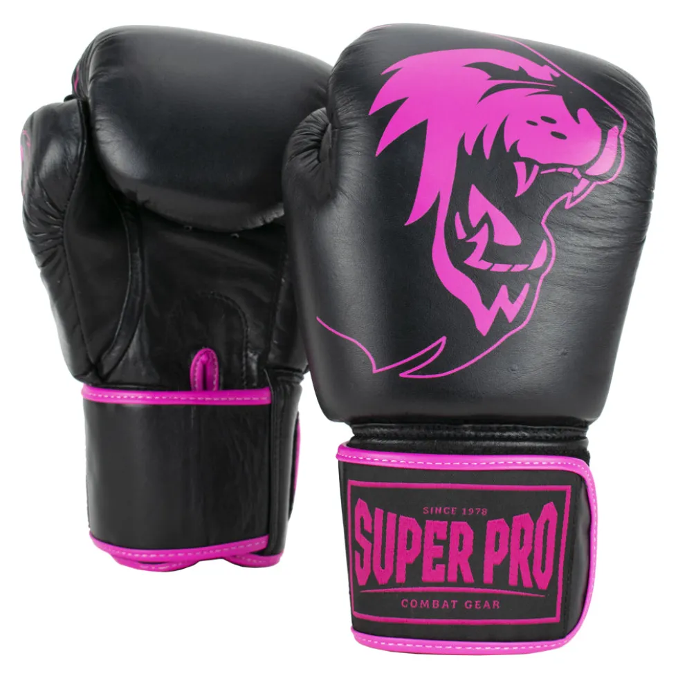 Super Pro Combat Gear Warrior Lederen (Kick)Bokshandschoenen - Zwart/Roze