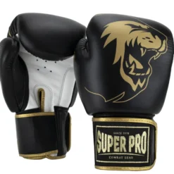 Super Pro Combat Gear Warrior SE Lederen (Kick)Bokshandschoenen - Zwart/Goud/Wit