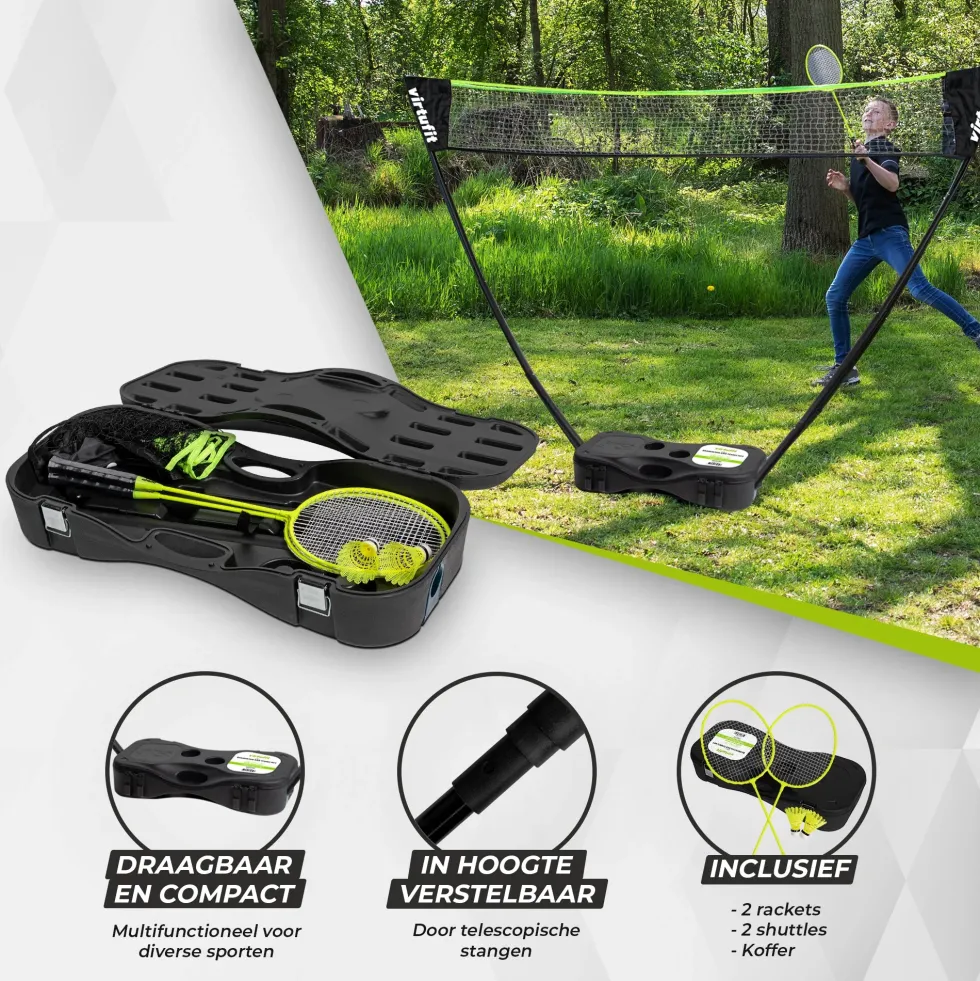 VirtuFit 2-in-1 Portable Badminton- en Tennisset - Inclusief koffer en rackets