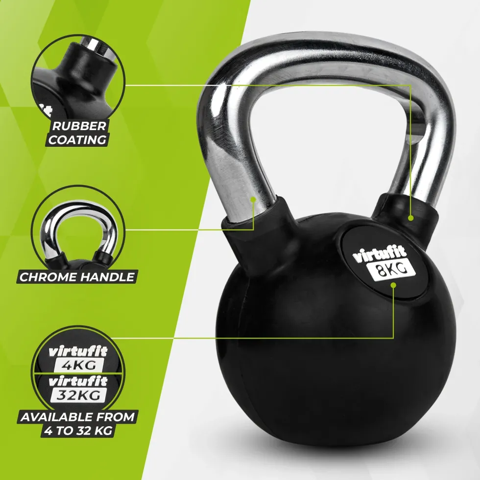 VirtuFit Kettlebell - Rubber/Chroom - 8 kg
