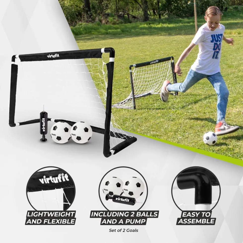 VirtuFit Kinder Voetbaldoelen Set met 2 Ballen en Pomp - Voetbalgoals - 92 x 64 cm