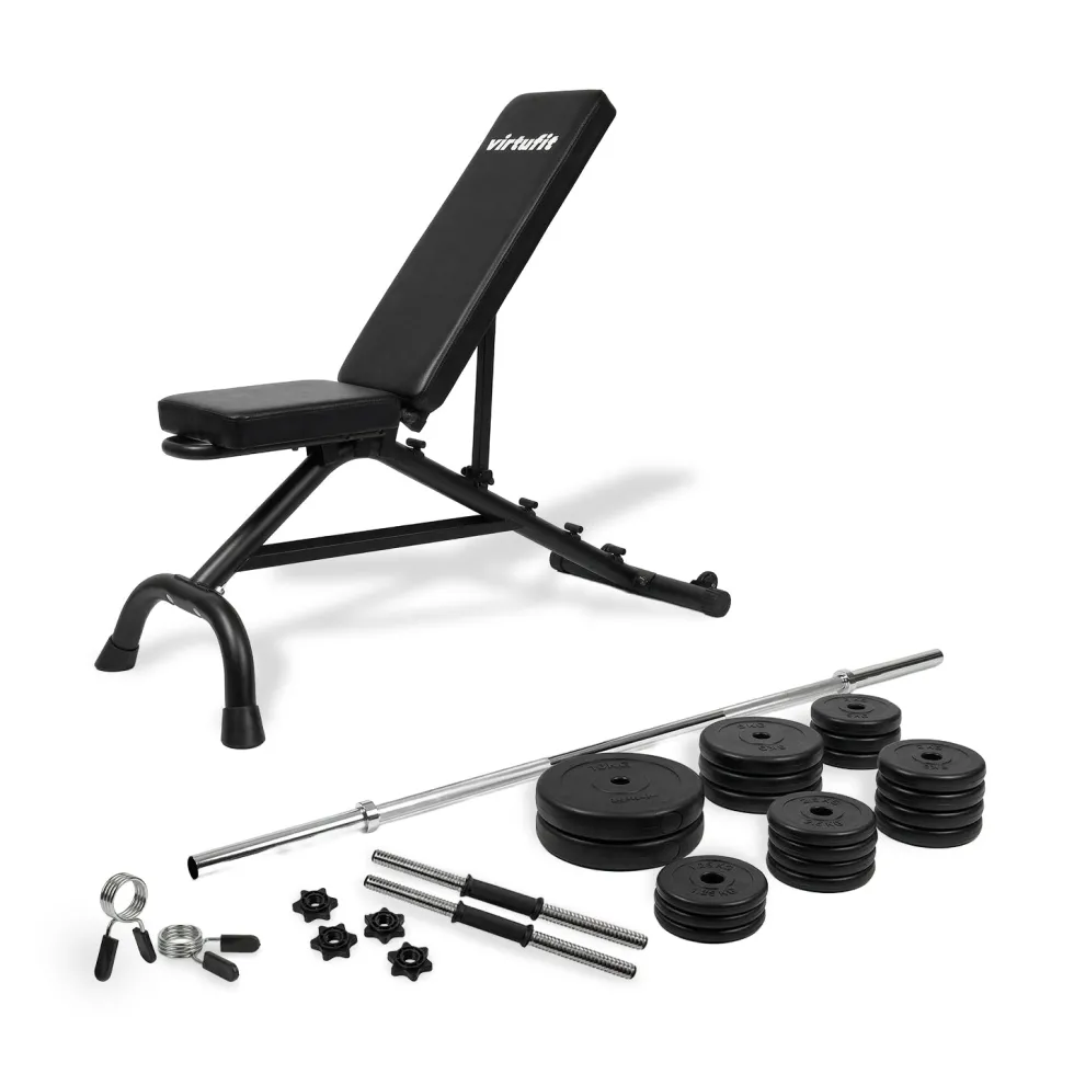 VirtuFit Multifunctionele fitnessbank - Halter/Dumbbellset Pro - 60,5 kg- Vinyl
