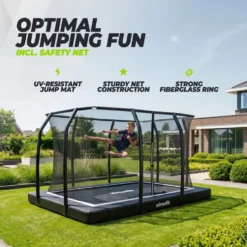 VirtuFit Premium Inground Trampoline met Veiligheidsnet - Zwart - 213 x 305 cm