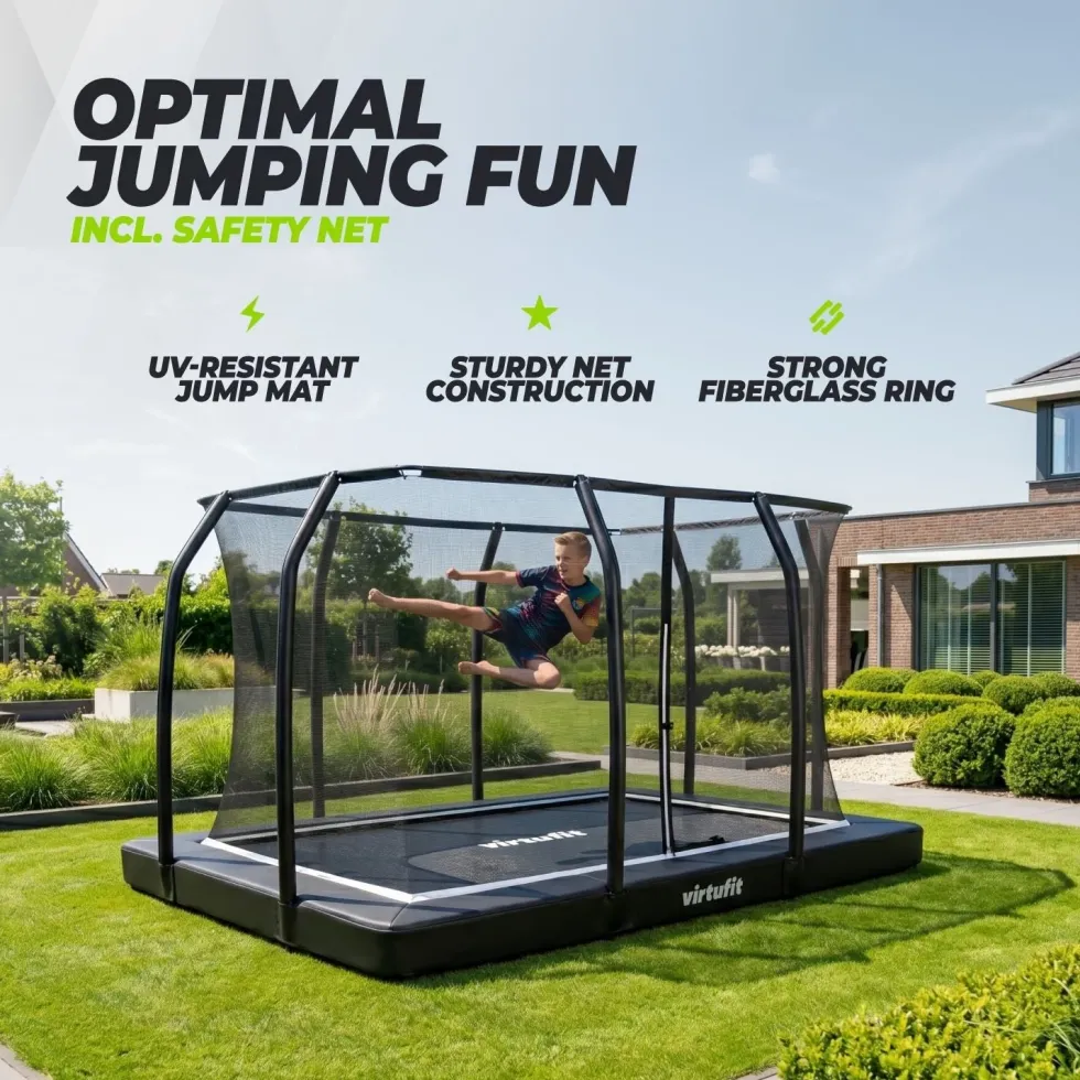 VirtuFit Premium Inground Trampoline met Veiligheidsnet - Zwart - 213 x 305 cm