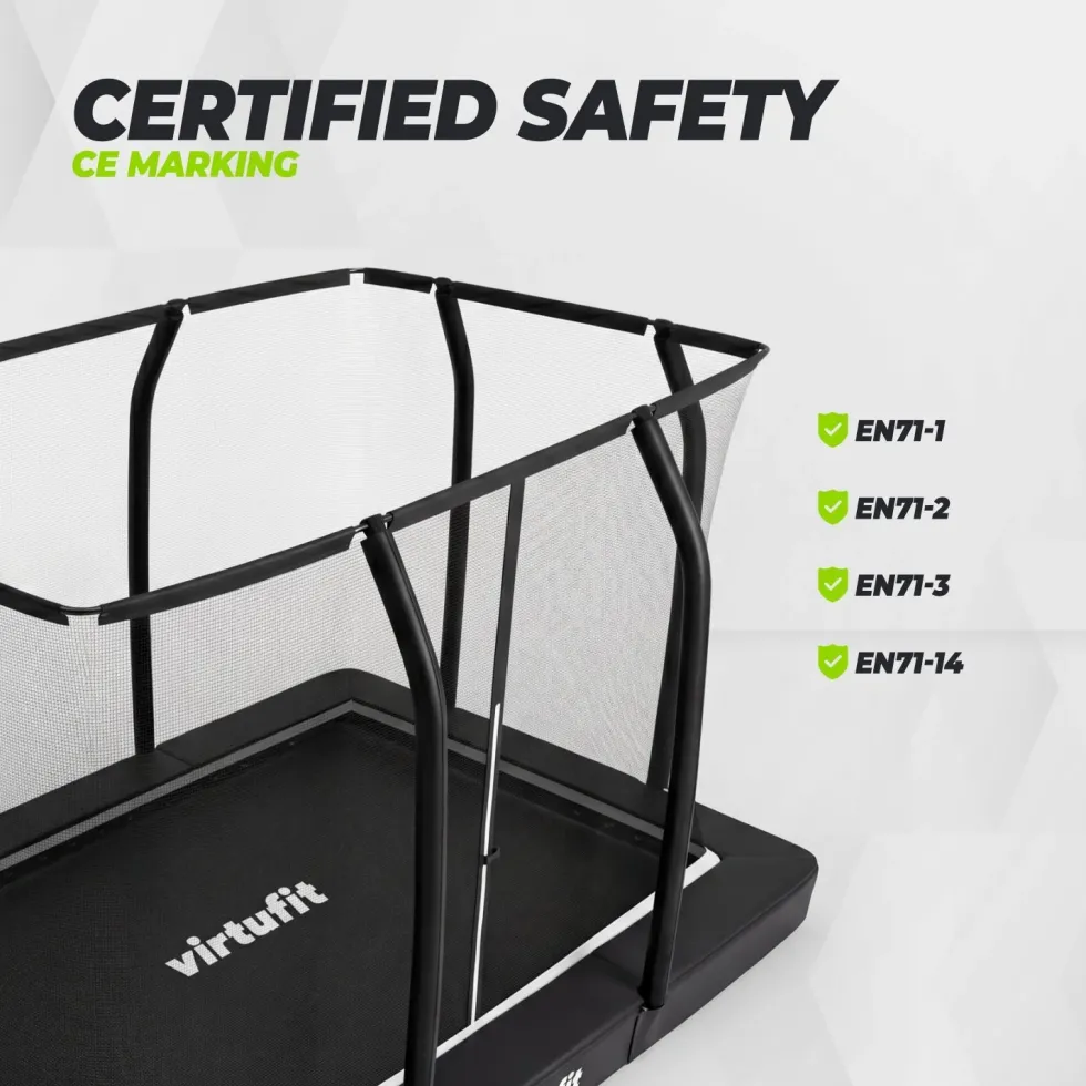 VirtuFit Premium Inground Trampoline met Veiligheidsnet - Zwart - 213 x 305 cm
