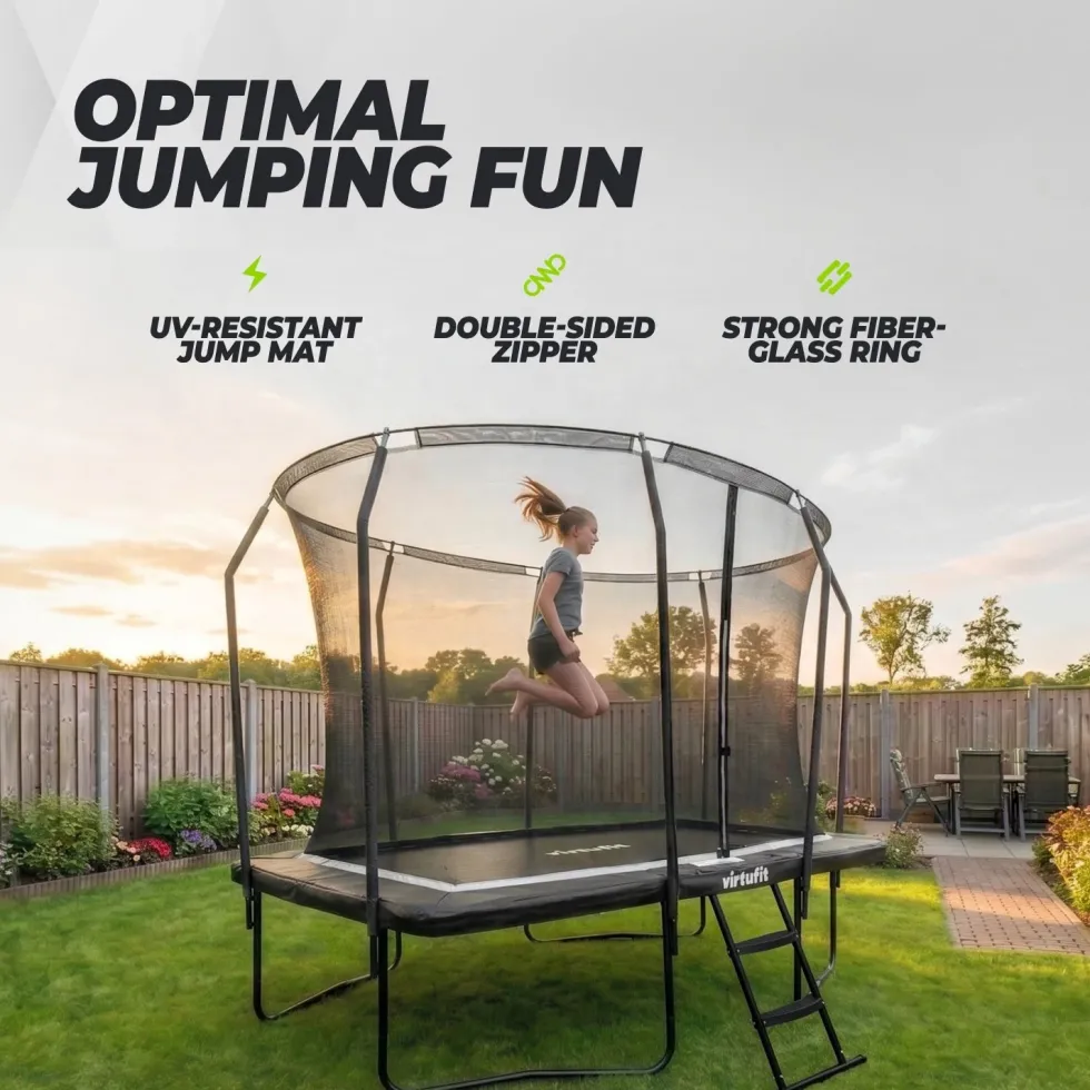 VirtuFit Premium Rechthoekige Trampoline met Veiligheidsnet - Zwart - 183 x 274 cm - Gratis trap
