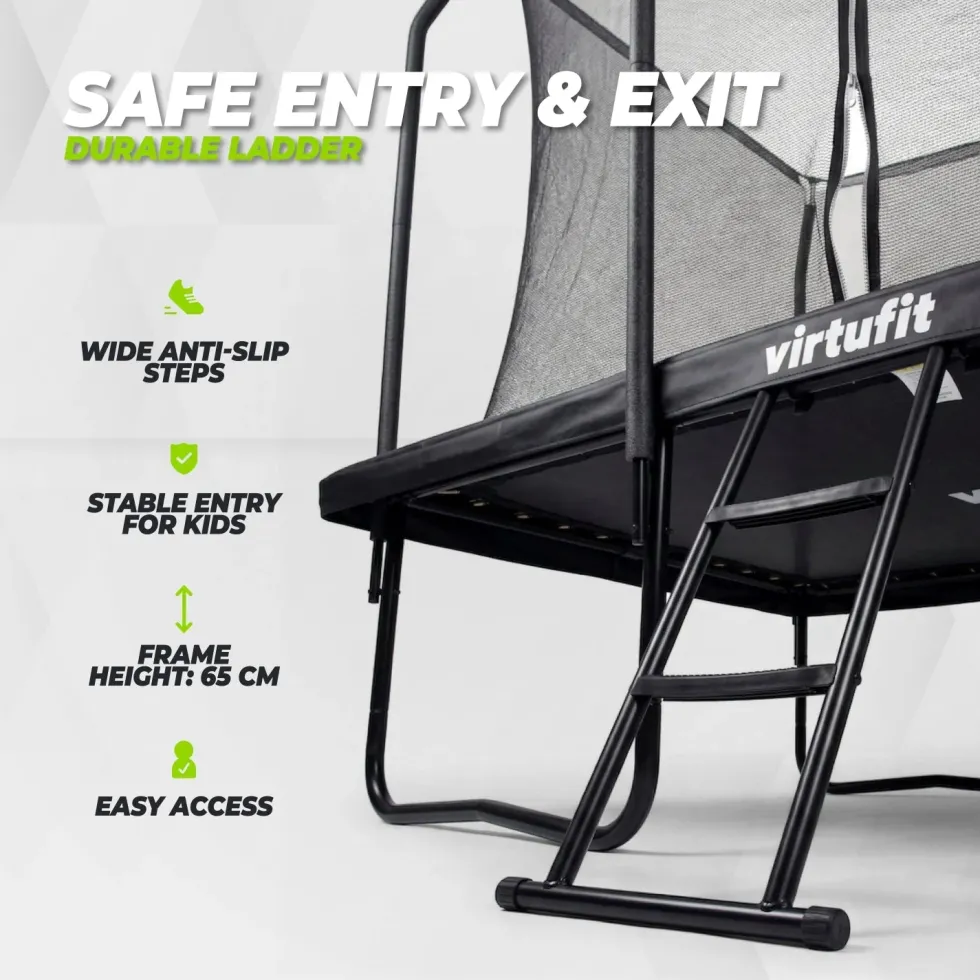 VirtuFit Premium Rechthoekige Trampoline met Veiligheidsnet - Zwart - 183 x 274 cm - Gratis trap