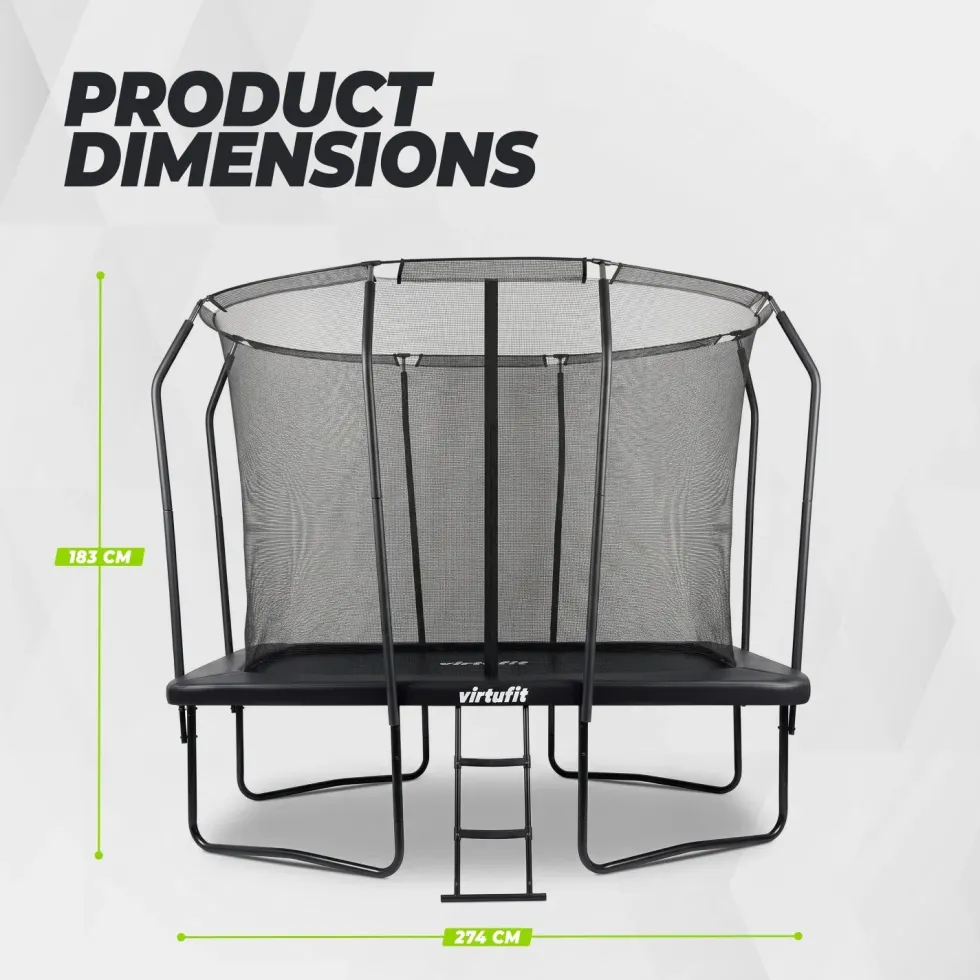 VirtuFit Premium Rechthoekige Trampoline met Veiligheidsnet - Zwart - 183 x 274 cm - Gratis trap
