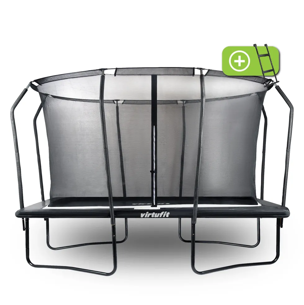 VirtuFit Premium Rechthoekige Trampoline met Veiligheidsnet - Zwart - 244 x 366 cm - Gratis trap