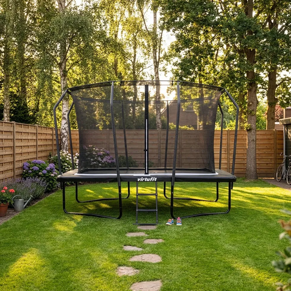 VirtuFit Premium Rechthoekige Trampoline met Veiligheidsnet - Zwart - 244 x 366 cm - Gratis trap
