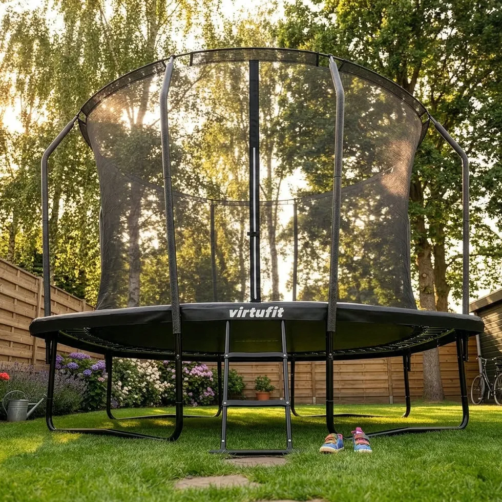 VirtuFit Premium Rechthoekige Trampoline met Veiligheidsnet - Zwart - 244 x 366 cm - Gratis trap