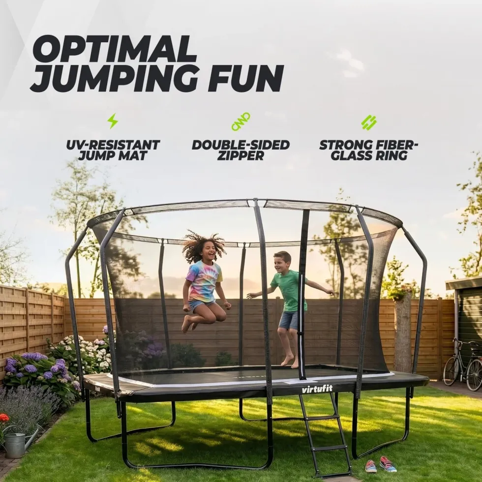 VirtuFit Premium Rechthoekige Trampoline met Veiligheidsnet - Zwart - 244 x 366 cm - Gratis trap