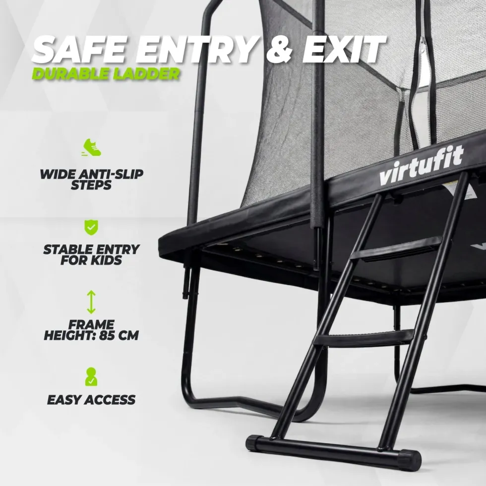 VirtuFit Premium Rechthoekige Trampoline met Veiligheidsnet - Zwart - 244 x 366 cm - Gratis trap