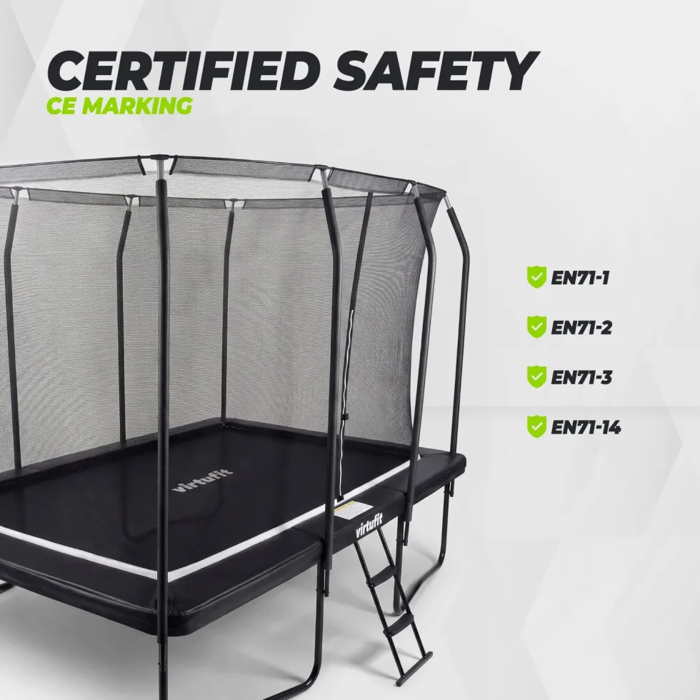 VirtuFit Premium Rechthoekige Trampoline met Veiligheidsnet - Zwart - 244 x 366 cm - Gratis trap