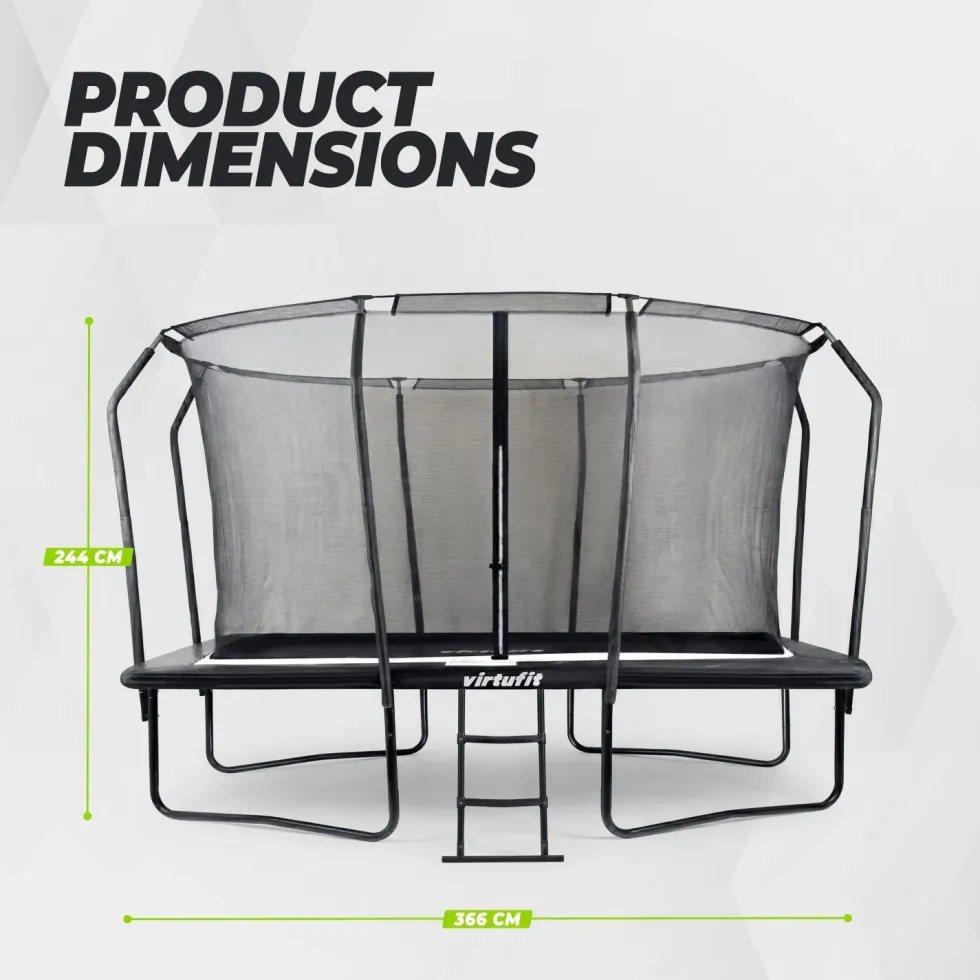 VirtuFit Premium Rechthoekige Trampoline met Veiligheidsnet - Zwart - 244 x 366 cm - Gratis trap