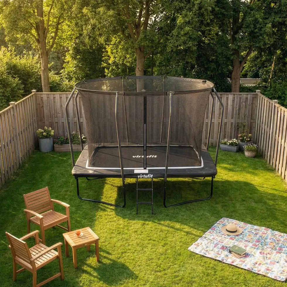 VirtuFit Premium Rechthoekige Trampoline met Veiligheidsnet - Zwart - 213 x 305 cm - Gratis trap