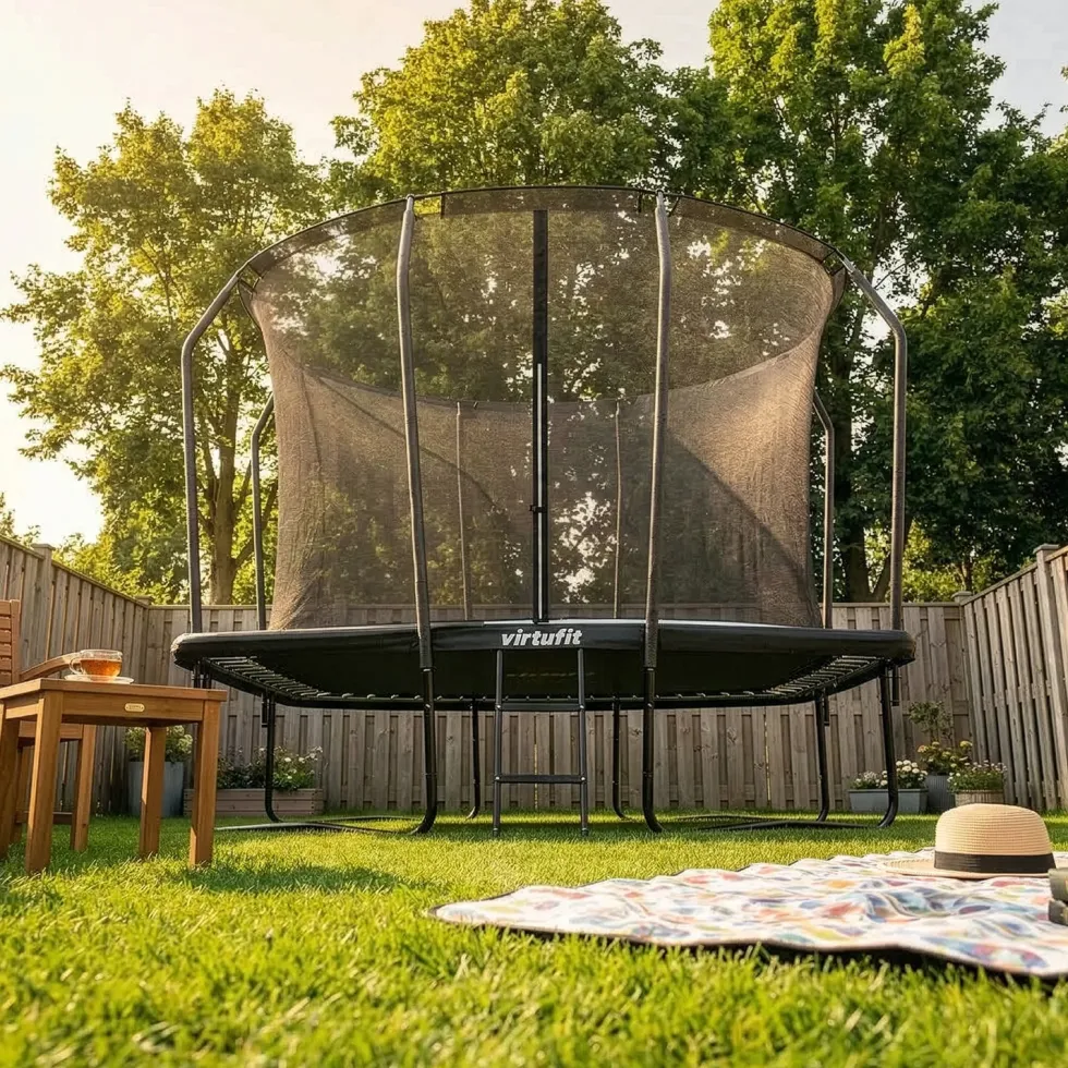 VirtuFit Premium Rechthoekige Trampoline met Veiligheidsnet - Zwart - 213 x 305 cm - Gratis trap