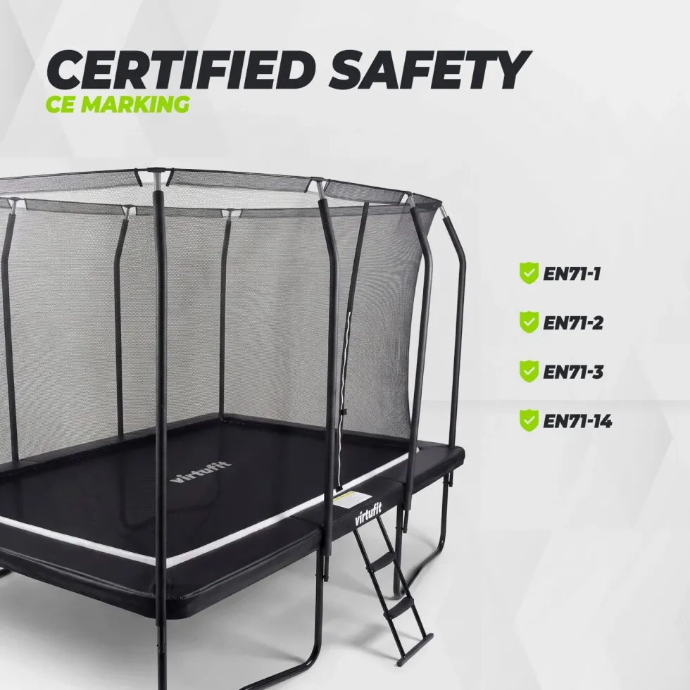 VirtuFit Premium Rechthoekige Trampoline met Veiligheidsnet - Zwart - 213 x 305 cm - Gratis trap