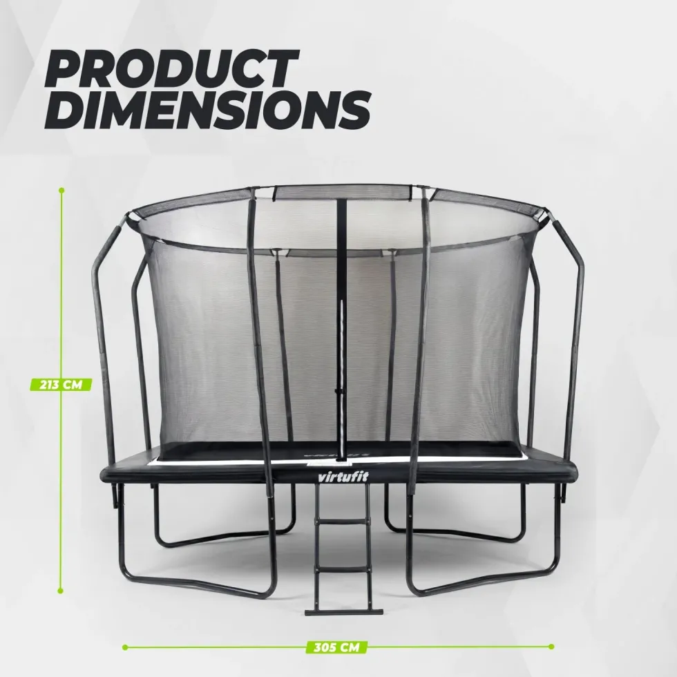 VirtuFit Premium Rechthoekige Trampoline met Veiligheidsnet - Zwart - 213 x 305 cm - Gratis trap