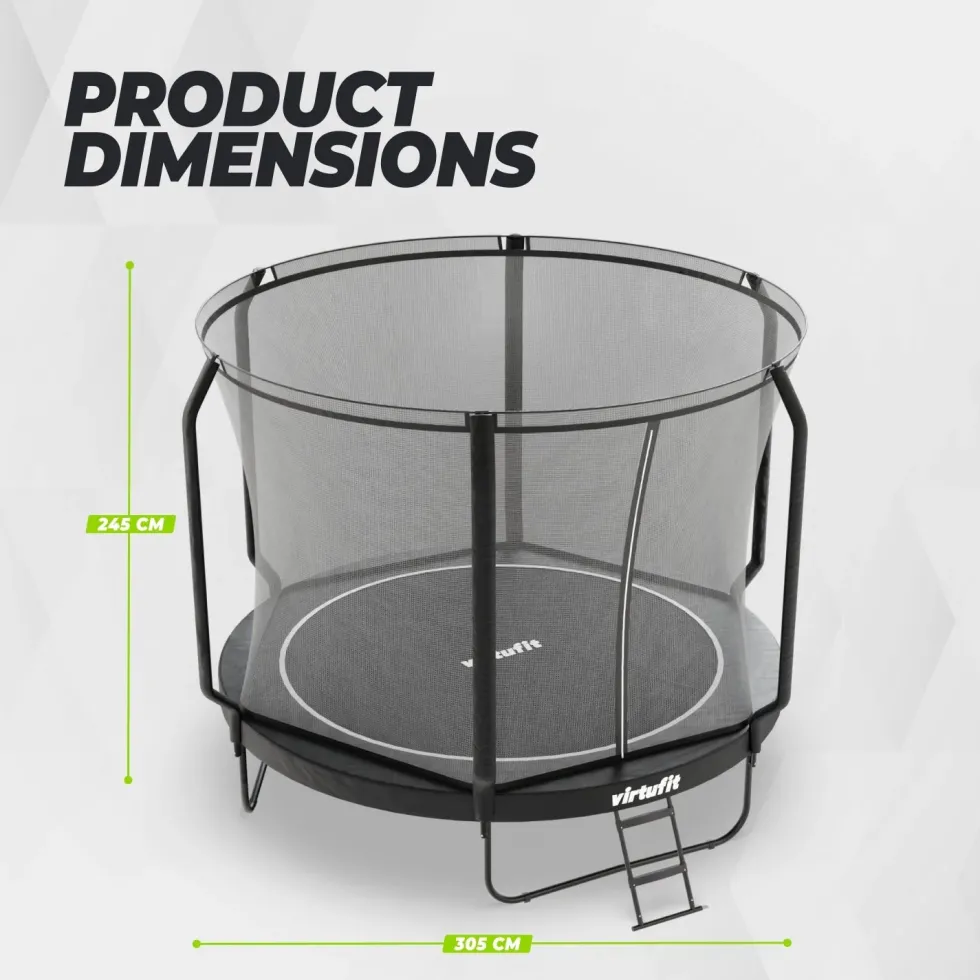 VirtuFit Premium Trampoline met Veiligheidsnet - Zwart - 305 cm