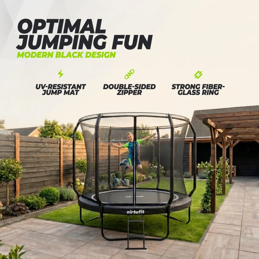 VirtuFit Premium Trampoline met Veiligheidsnet - Zwart - 251 cm