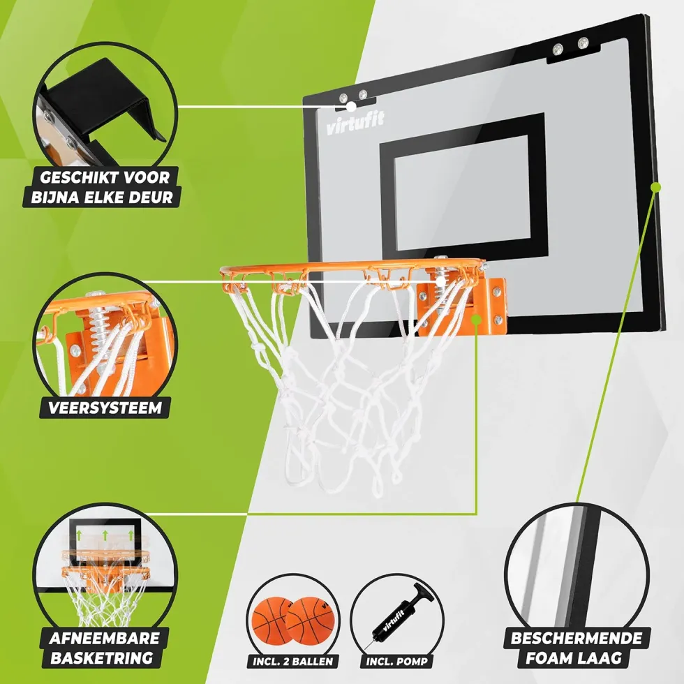 VirtuFit Pro Mini Basketbalbord met 2 Ballen en Pomp - Zwart