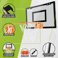 VirtuFit Pro Mini Basketbalbord met 2 Ballen en Pomp - Zwart - Tweedekans