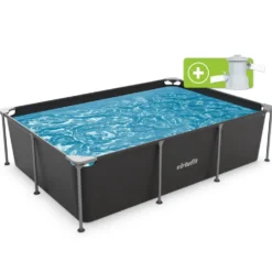 VirtuFit Rechthoekig Zwembad - 260 x 180 x 66 cm - Antraciet - Inclusief Filterpomp
